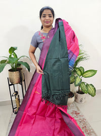 Pink with Bottle Green Border Chinnalampattu Saree with Blouse