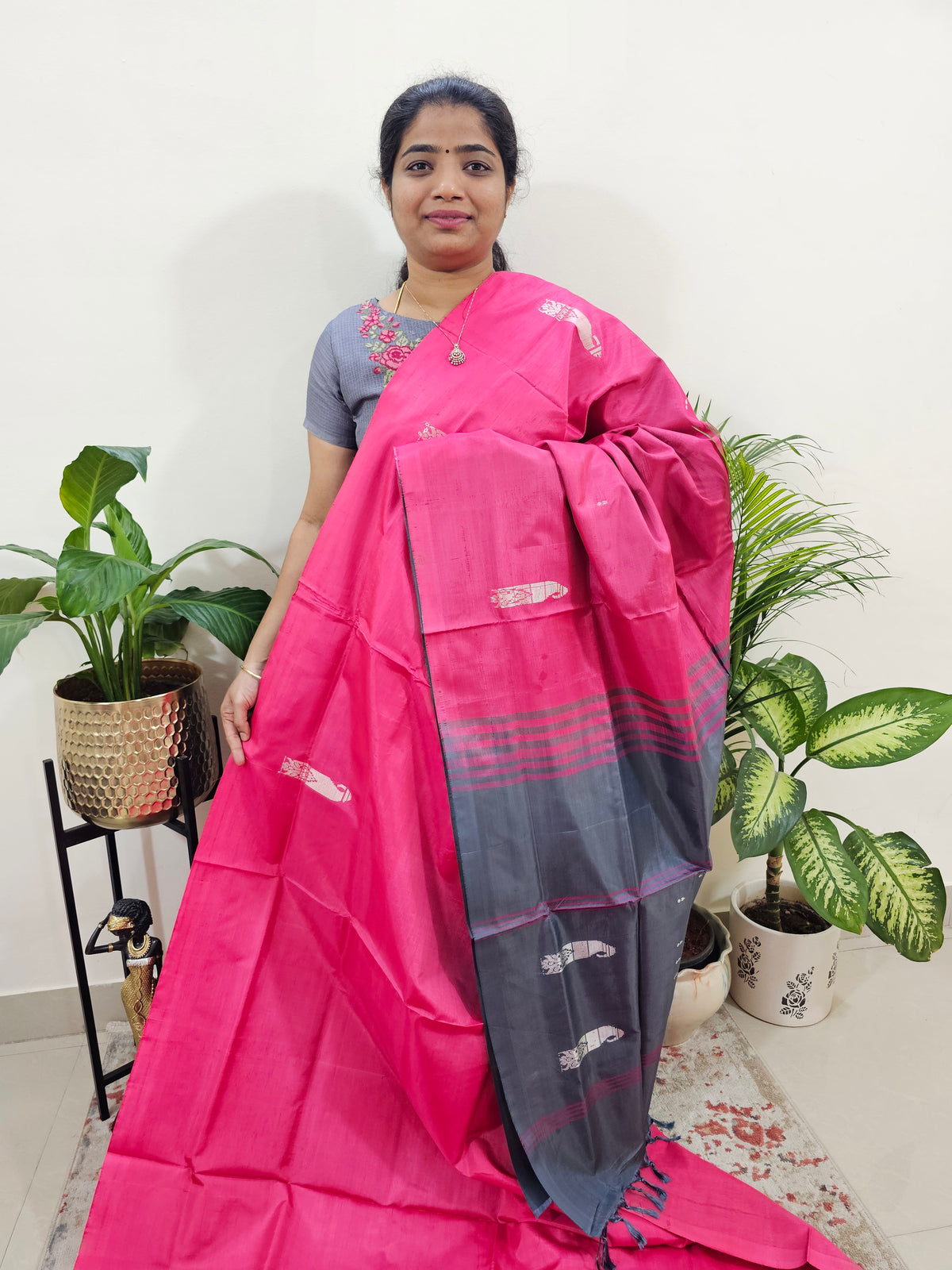 Pink with Grey Chinnalampattu Saree with Blouse