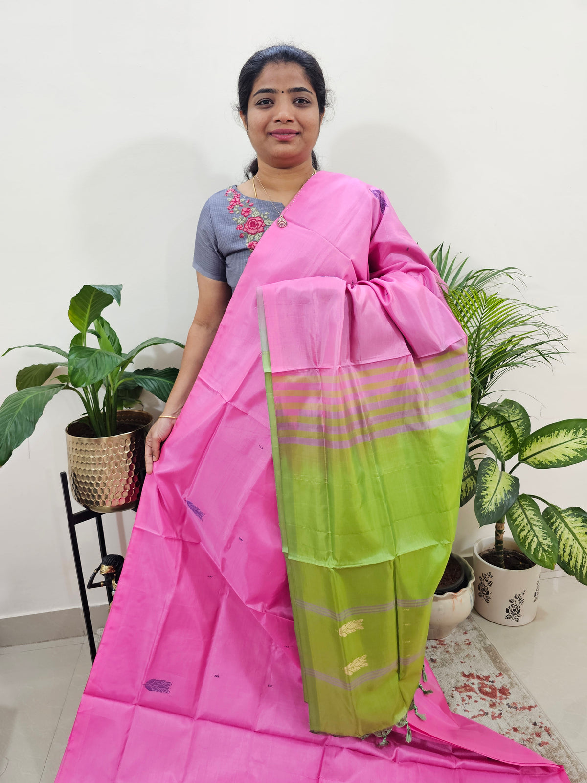 Pink with Green Chinnalampattu Saree with Blouse