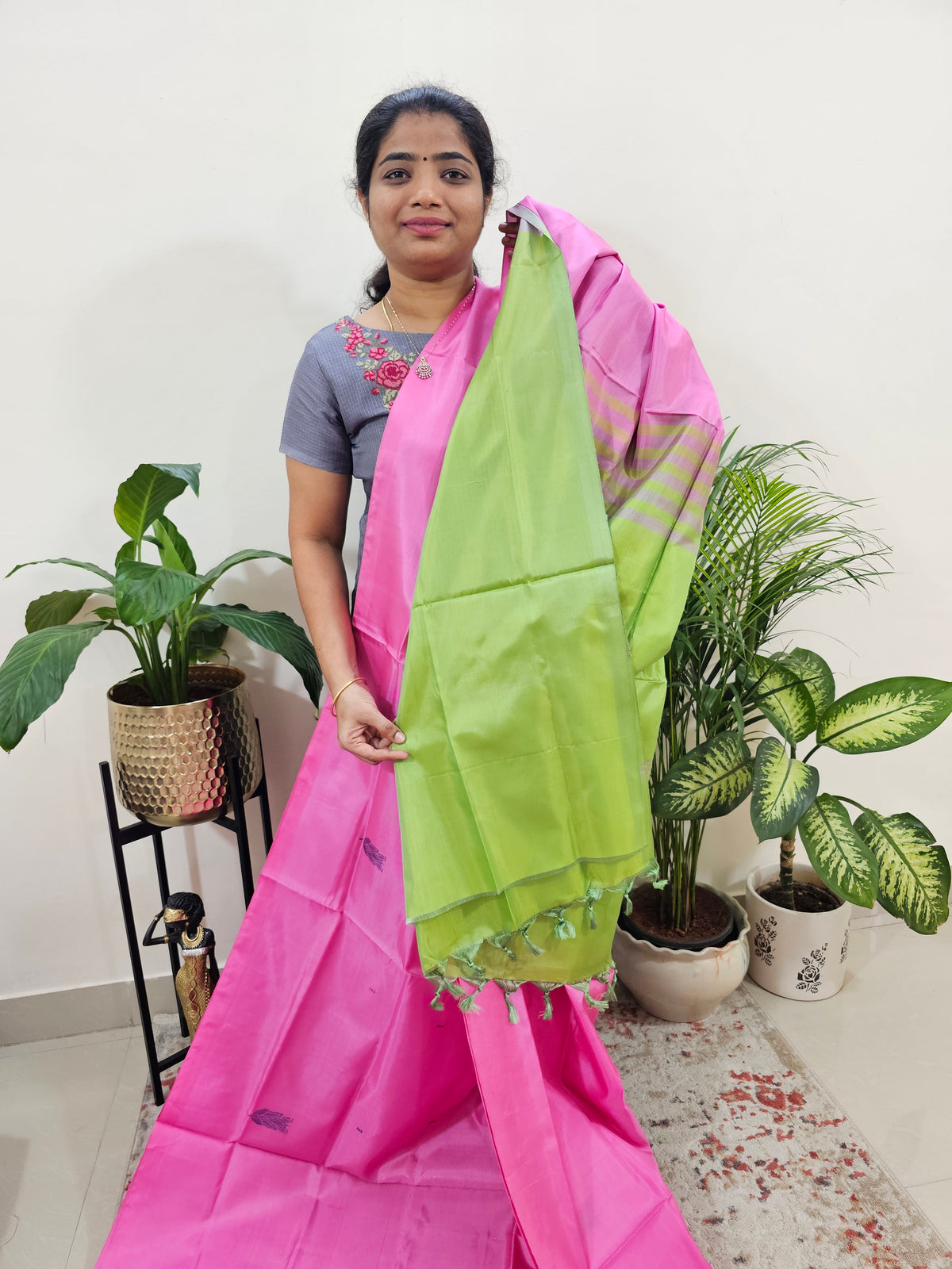 Pink with Green Chinnalampattu Saree with Blouse