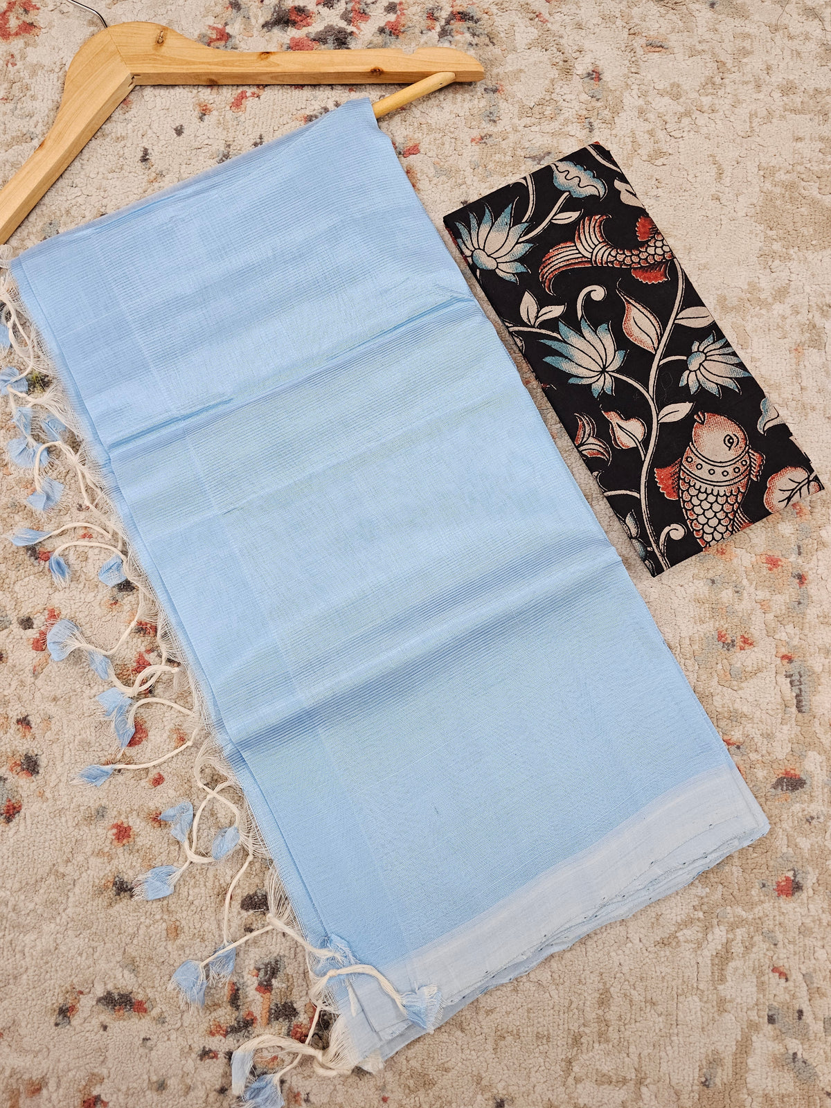 Handwoven Mangalagiri Plain Pattu Saree - Pastel Blue