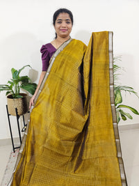 Handwoven Mangalagiri Pattu Saree with Beautiful  Small Checks - Mustard Yellow