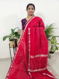 Handwoven Mangalagiri Pattu Saree with Beautiful  Small Checks - Red