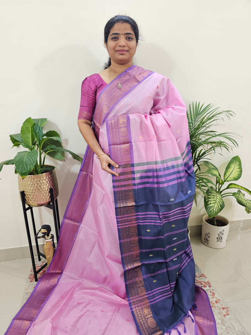 Pink with Dark Purple cum Blue Pallu Chinnalampattu Small Border Saree