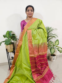 Green with Red Pallu Chinnalampattu Small Border Saree