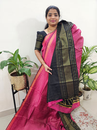 Semi Raw Silk Saree - Pink with Black