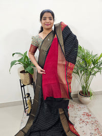 Pure Chanderi Butter Silk - Black with Red