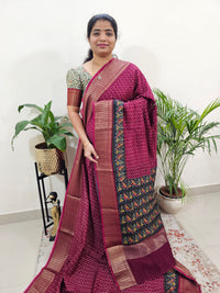 Pure Chanderi Butter Silk - Magenta Pink with Blue