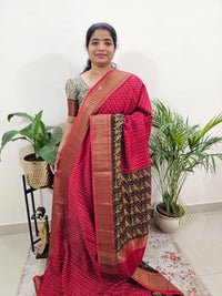 Pure Chanderi Butter Silk - Red with Black