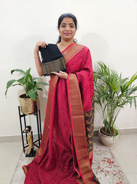 Pure Chanderi Butter Silk - Red with Black