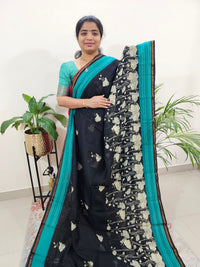 Pure Chanderi Butter Silk - Black with Sea Green