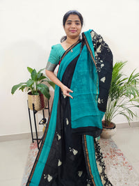 Pure Chanderi Butter Silk - Black with Sea Green