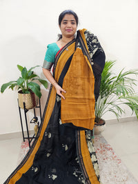 Pure Chanderi Butter Silk - Black with Mustard Yellow