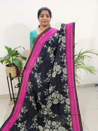 Pure Chanderi Butter Silk - Black with Pink