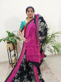 Pure Chanderi Butter Silk - Black with Pink