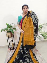 Pure Chanderi Butter Silk - Black with Yellow