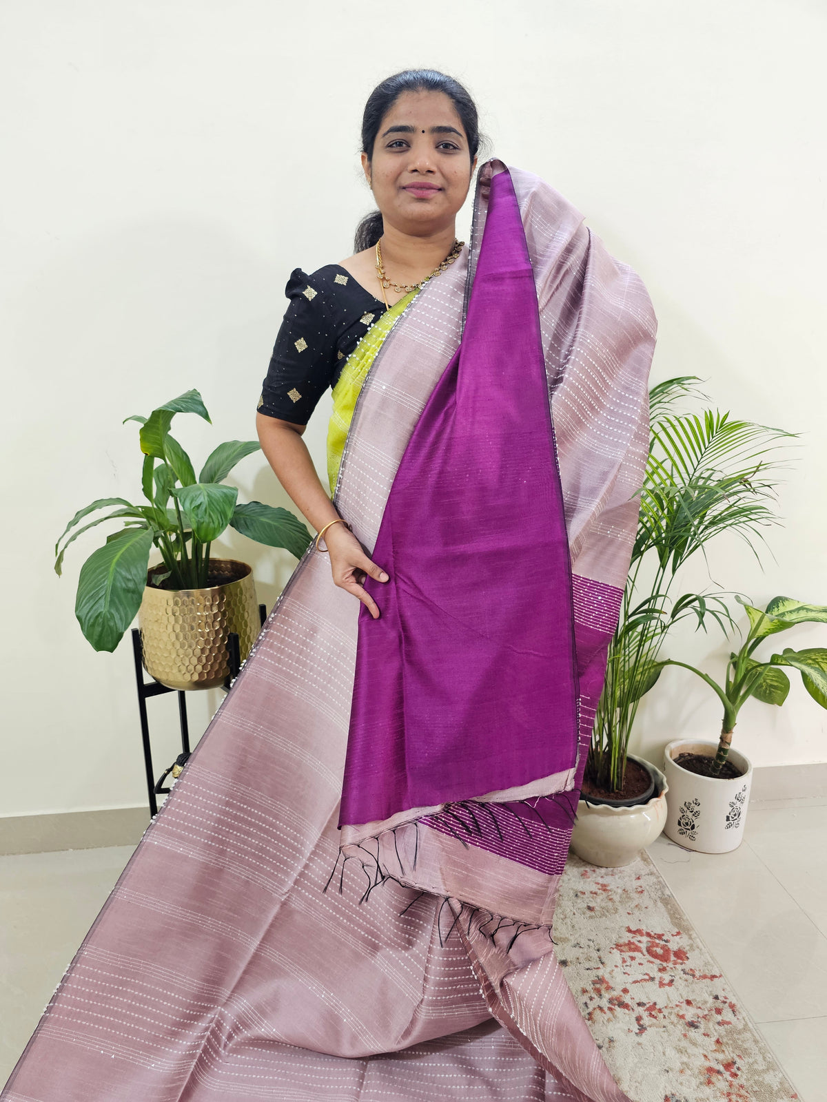 Raw Silk Saree - Onion Pink with Magenta Pink