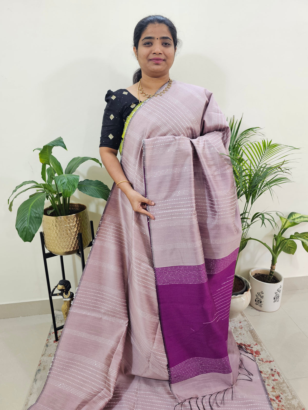 Raw Silk Saree - Onion Pink with Magenta Pink