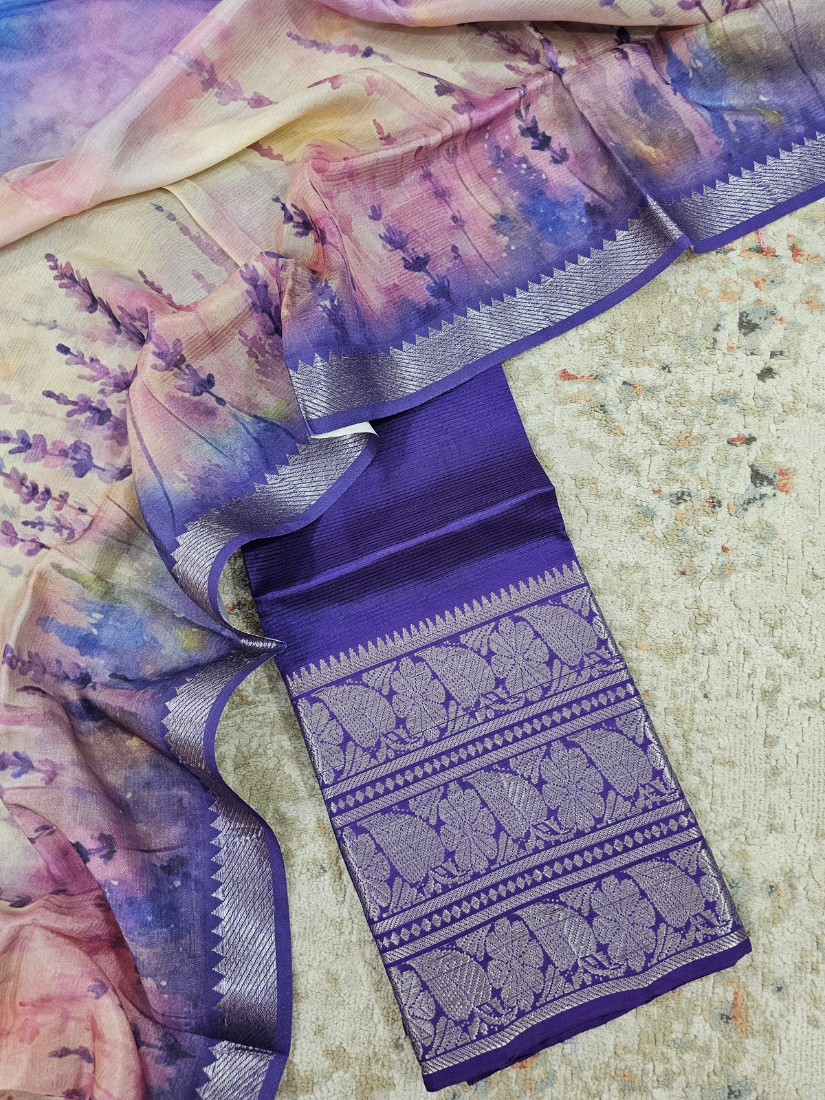 Mangalagiri Pattu Unstitched Suit - Violet