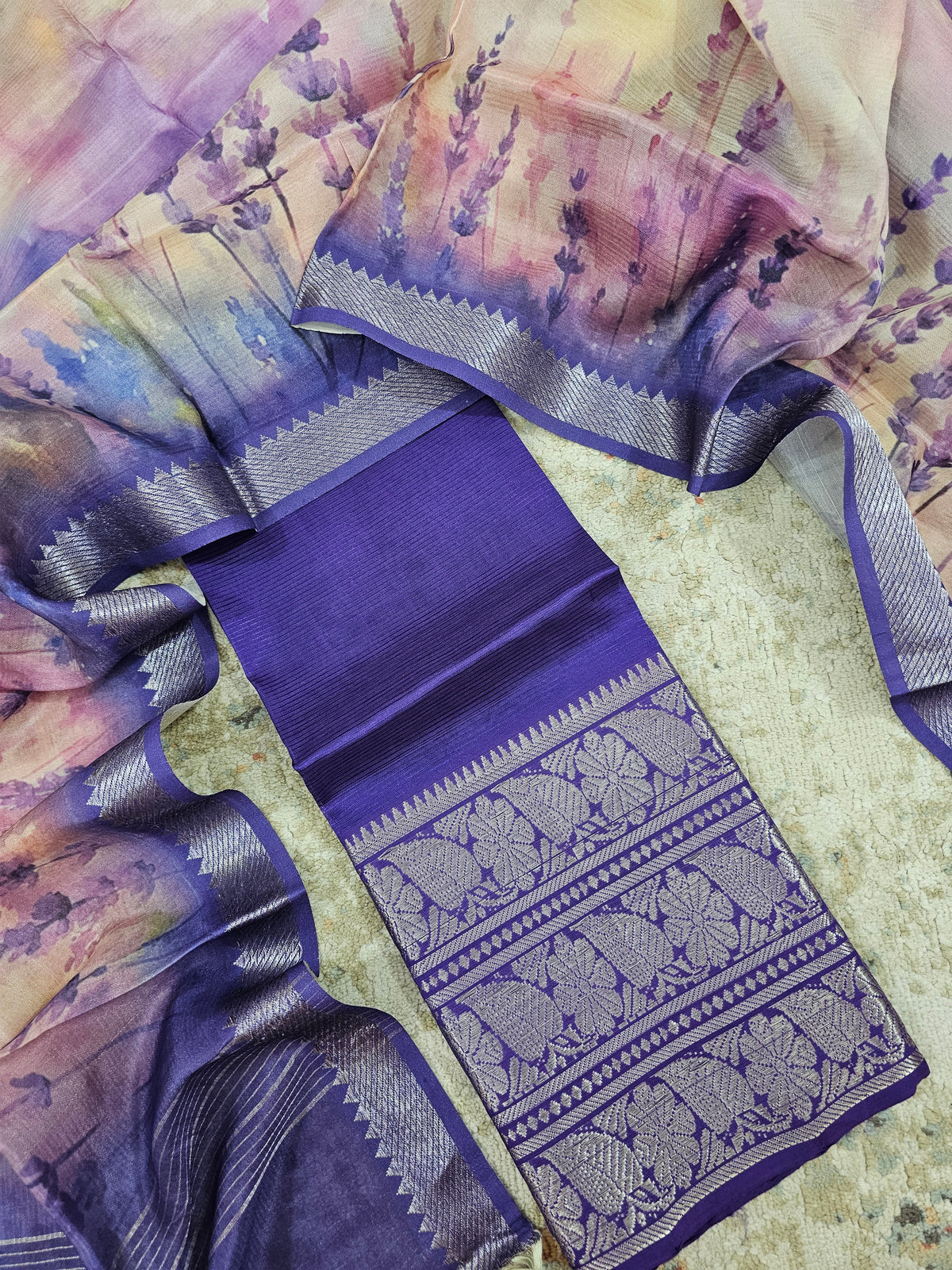 Mangalagiri Pattu Unstitched Suit - Violet