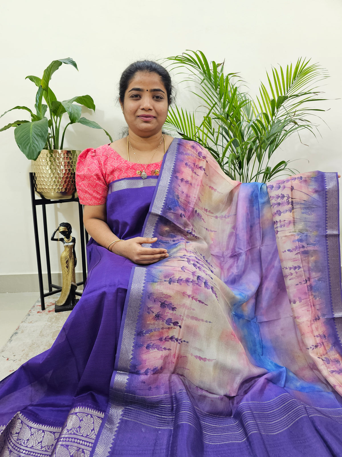 Mangalagiri Pattu Unstitched Suit - Violet