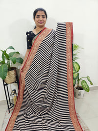 Dola Silk Saree - Off-white with Maroon