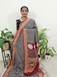 Dola Silk Saree - Off-white with Maroon