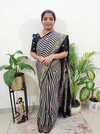 Dola Silk Saree - Off-white with Black