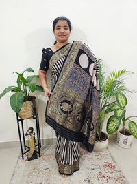 Dola Silk Saree - Off-white with Black