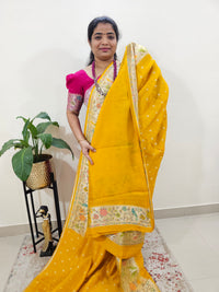 Premium Jute Blend Tussar with Paithani Weaving Border - Yellow