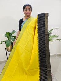 Korvai Weaving Semi Raw Silk Saree - Yellow with Black