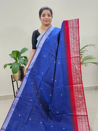 Korvai Weaving Semi Raw Silk Saree - Royal Blue with Red