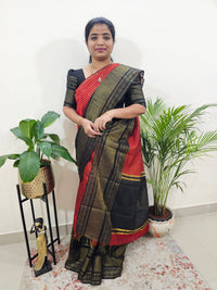 Semi Raw Silk Saree - Maroon with Black