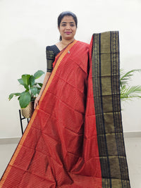 Semi Raw Silk Saree - Maroon with Black