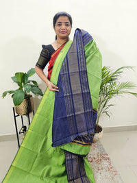 Semi Raw Silk Saree - Green with Blue