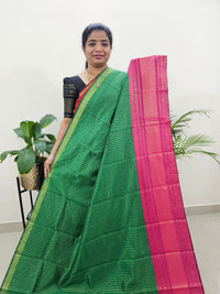 Semi Raw Silk Saree - Green with Pink