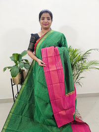 Semi Raw Silk Saree - Green with Pink