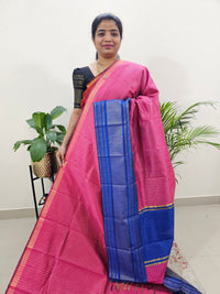 Semi Raw Silk Saree - Pink with Blue