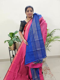 Semi Raw Silk Saree - Pink with Blue