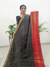 Semi Raw Silk Saree - Black with Maroon