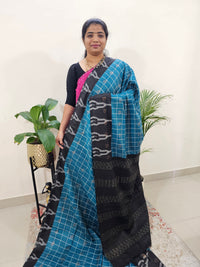 Soft Tussar by Cotton Checks -  Blue with Black