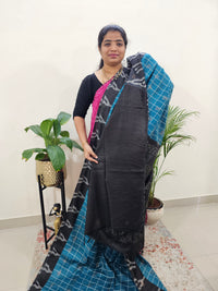 Soft Tussar by Cotton Checks -  Blue with Black