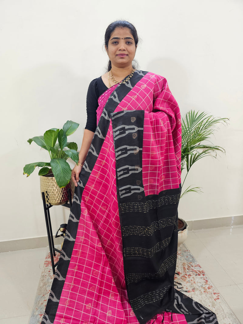 Soft Tussar by Cotton Checks -  Pink with Black