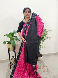 Soft Tussar by Cotton Checks -  Pink with Black