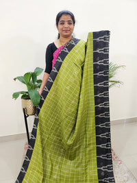 Soft Tussar by Cotton Checks -  Green with Black