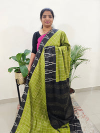 Soft Tussar by Cotton Checks -  Green with Black