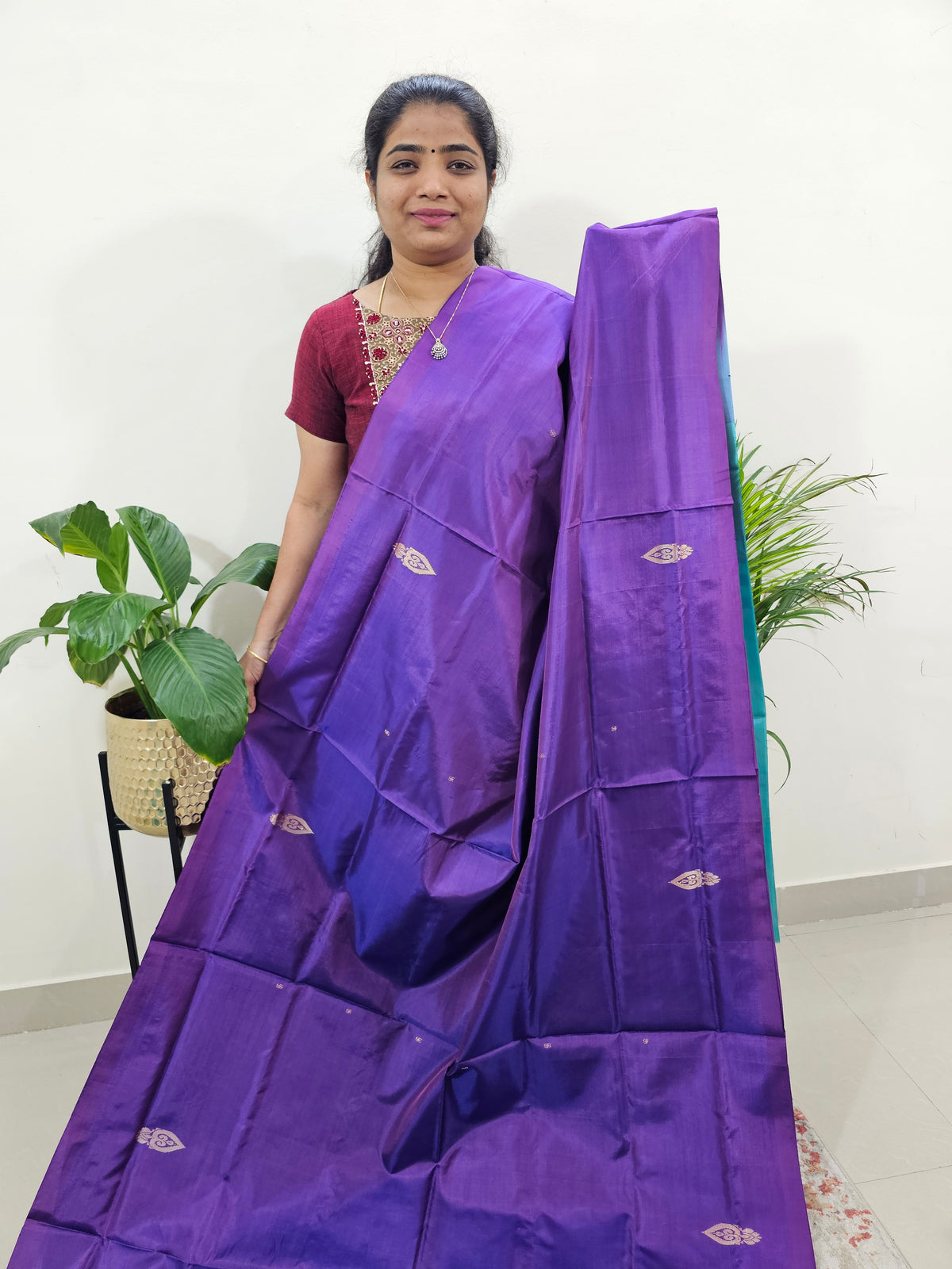 Purple with Sea Green Border Chinnalampattu Saree with Blouse