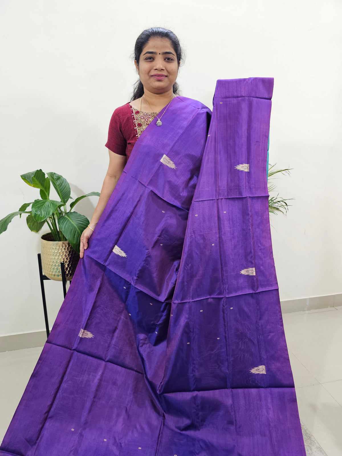 Purple with Sea Green Border Chinnalampattu Saree with Blouse