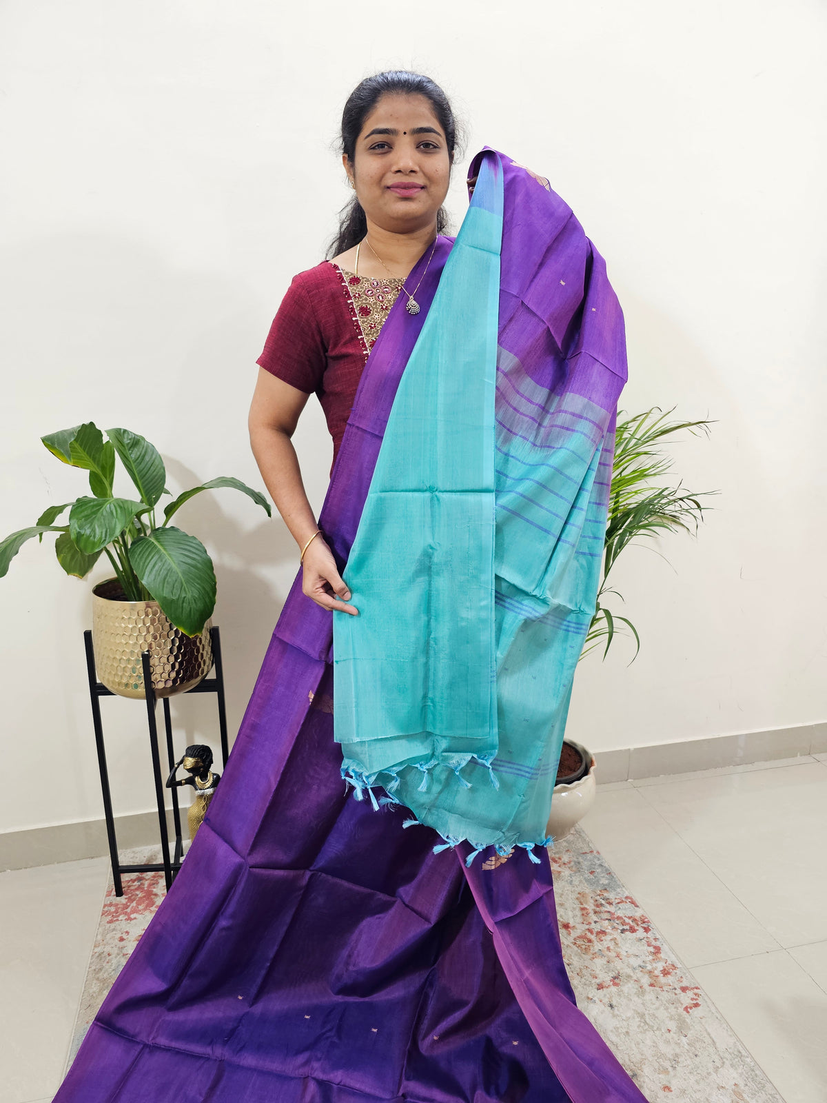 Purple with Sea Green Border Chinnalampattu Saree with Blouse