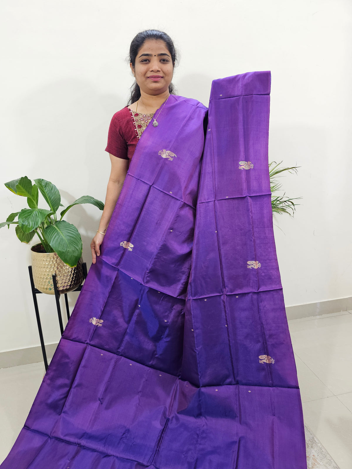 Purple with Sea Green Border Chinnalampattu Saree with Blouse